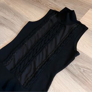 White House Black Market Black Sleeveless Turtleneck Sweater w/ Beading